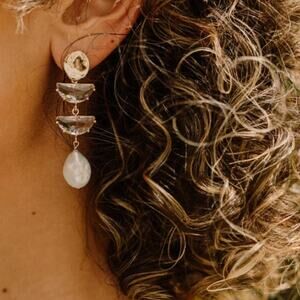 Wander and Lust Wren Freshwater Pearl Earrings in Gold